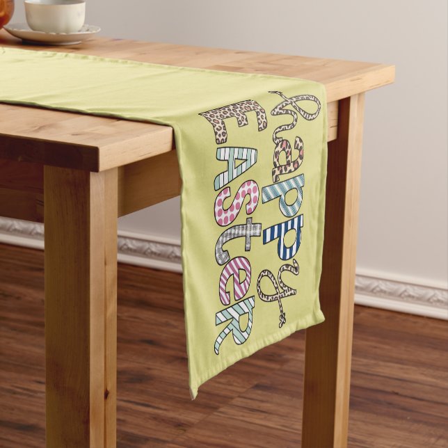 Happy Easter Cute Floral Bunny Spring Leopard Short Table Runner (In Situ)