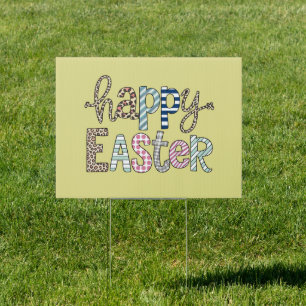 Happy Easter Cute Floral Bunny Spring Leopard Sign