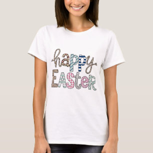 Happy Easter Cute Floral Bunny Spring Leopard T-Shirt
