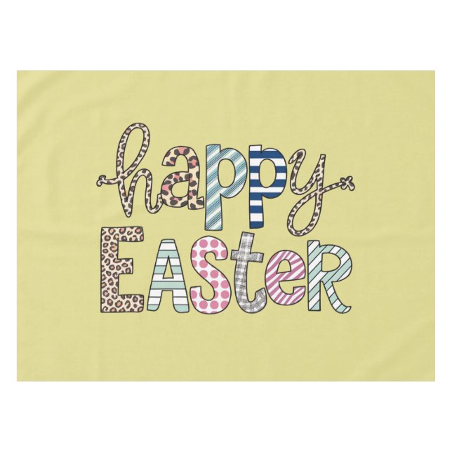Happy Easter Cute Floral Bunny Spring Leopard Tablecloth (Front (Horizontal))
