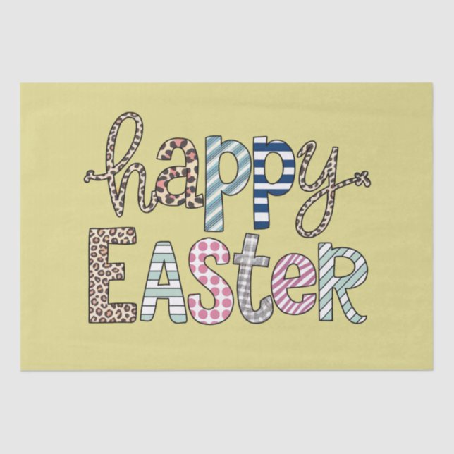 Happy Easter Cute Floral Bunny Spring Leopard Tissue Paper (Front)