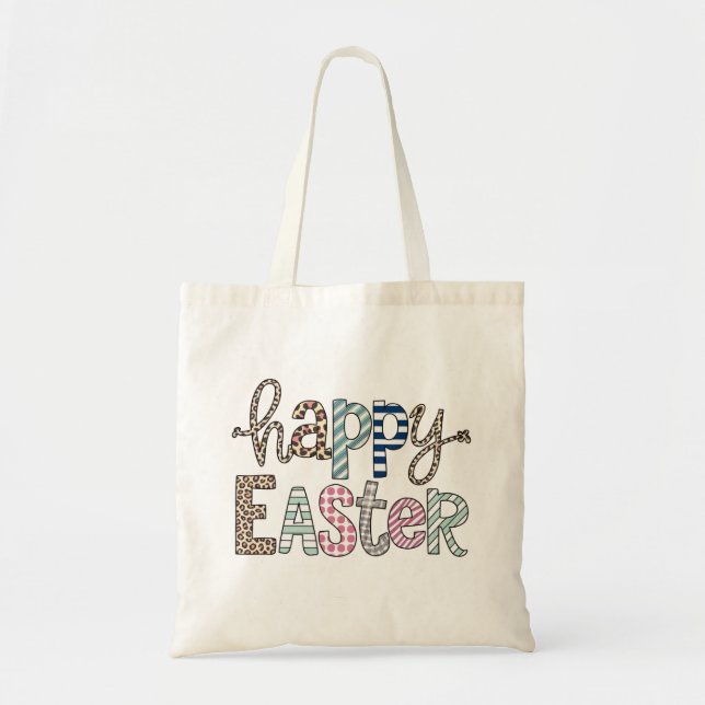 Happy Easter Cute Floral Bunny Spring Leopard Tote Bag (Front)