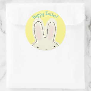 Happy Easter cute fun bunny peekaboo script yellow Classic Round Sticker