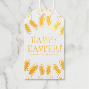 Happy Easter cute fun peeking bunnies custom text Foil Gift Tags