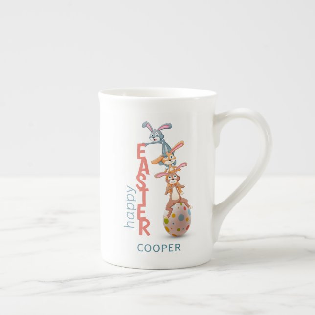 Happy Easter Cute Funny Modern Bunny Rabbit Egg Bone China Mug (Right)