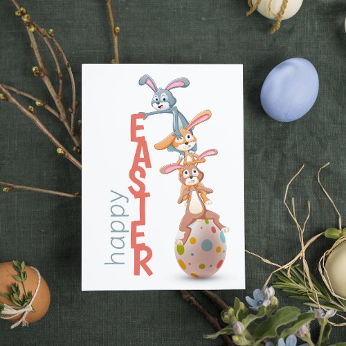 Happy Easter Cute Funny Modern Bunny Rabbit Egg Card