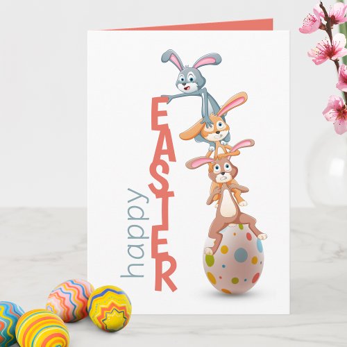 Happy Easter Cute Funny Modern Bunny Rabbit Egg Card