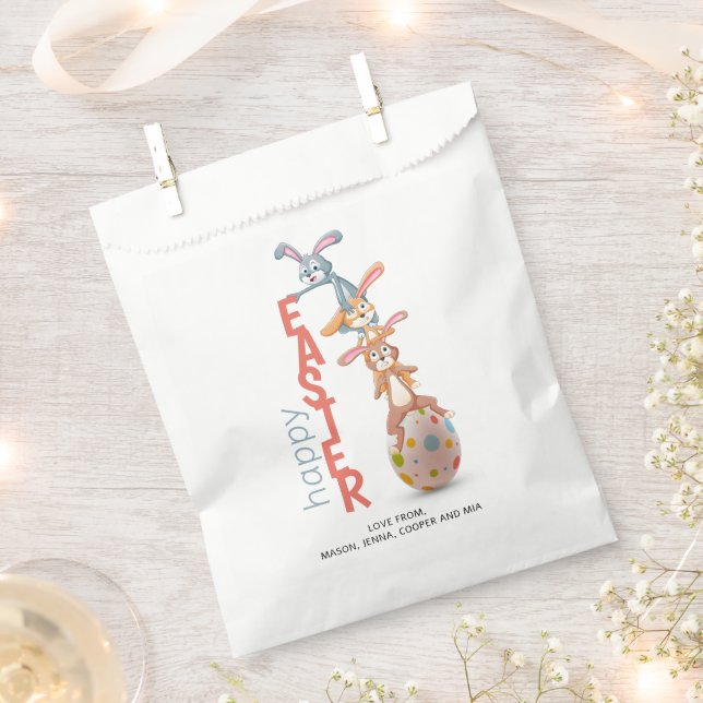 Happy Easter Cute Funny Modern Bunny Rabbit Egg Favor Bag (Clipped)