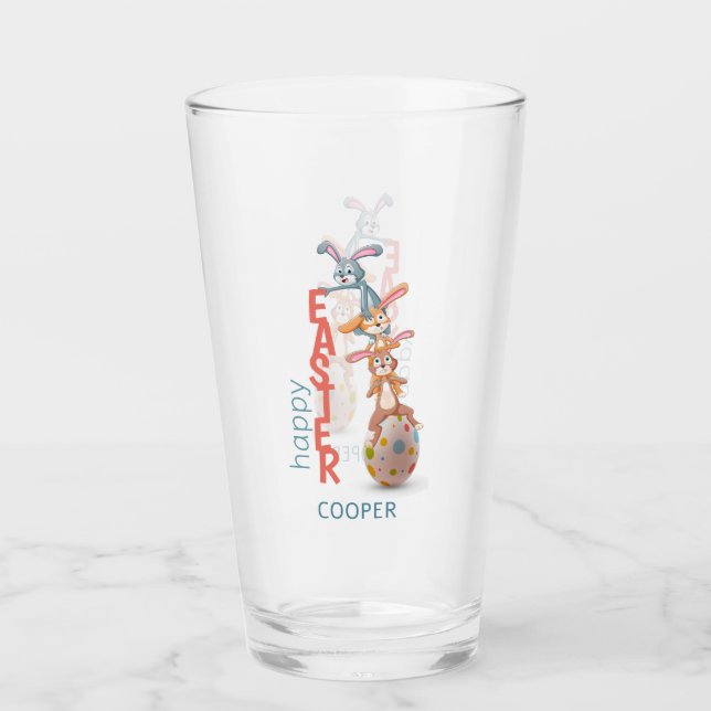 Happy Easter Cute Funny Modern Bunny Rabbit Egg Glass (Front)