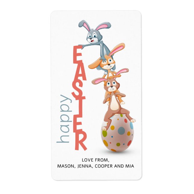Happy Easter Cute Funny Modern Bunny Rabbit Egg Label (Front)