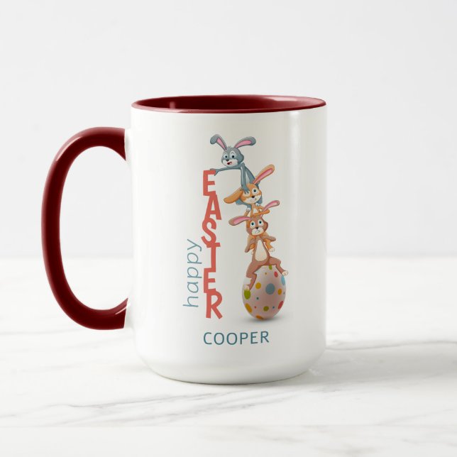Happy Easter Cute Funny Modern Bunny Rabbit Egg Mug (Left)