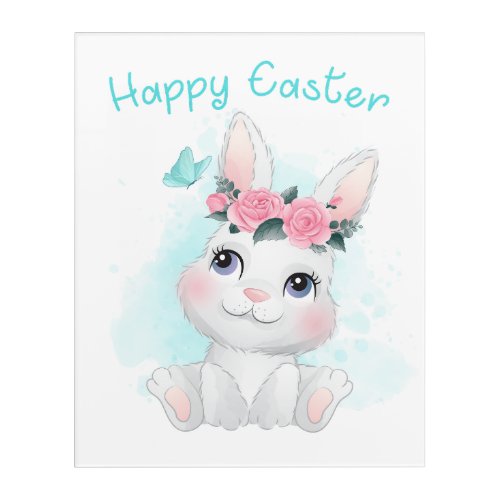 Happy Easter  Cute Girls  Women Bunny Watercolor Acrylic Print