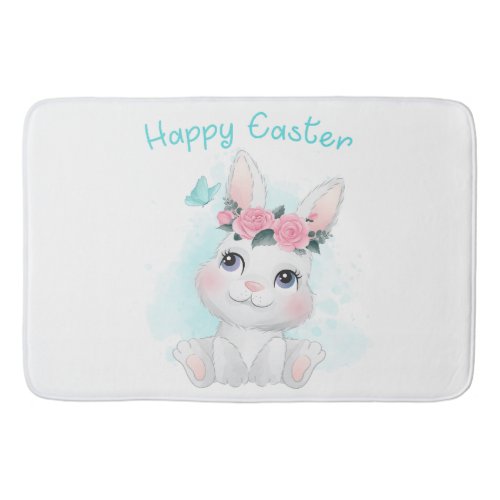 Happy Easter  Cute Girls  Women Bunny Watercolor Bath Mat