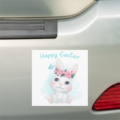 Happy Easter  Cute Girls  Women Bunny Watercolor Car Magnet