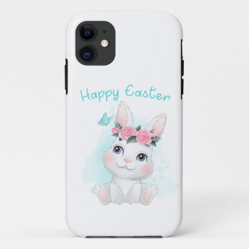 Happy Easter  Cute Girls  Women Bunny Watercolor iPhone 11 Case