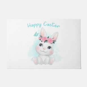 Happy Easter – Cute Girls & Women Bunny Watercolor Doormat