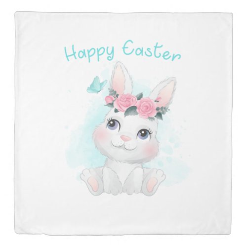 Happy Easter  Cute Girls  Women Bunny Watercolor Duvet Cover