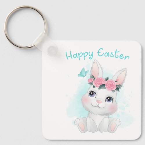 Happy Easter â Cute Girls  Women Bunny Watercolor Keychain