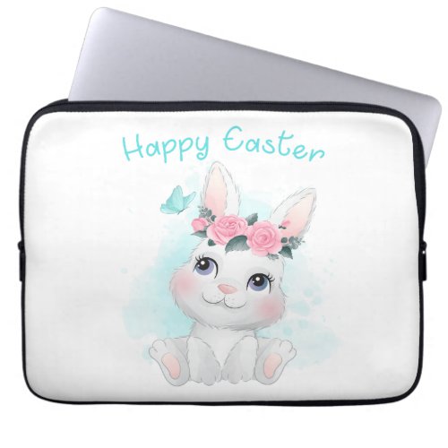 Happy Easter  Cute Girls  Women Bunny Watercolor Laptop Sleeve