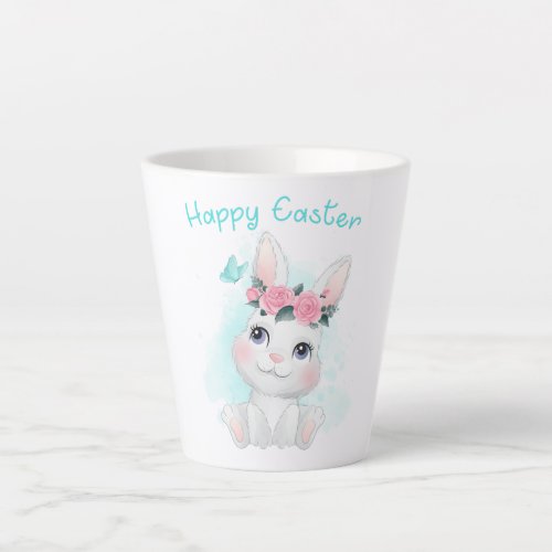 Happy Easter  Cute Girls  Women Bunny Watercolor Latte Mug