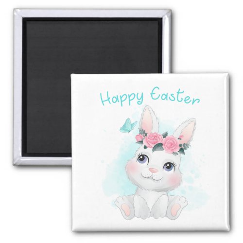 Happy Easter  Cute Girls  Women Bunny Watercolor Magnet