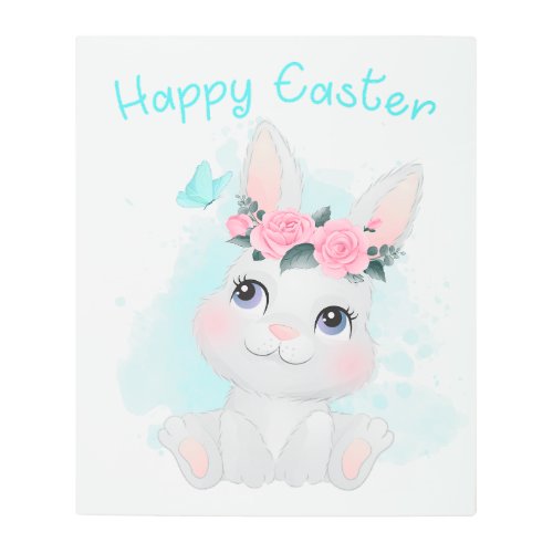 Happy Easter â Cute Girls  Women Bunny Watercolor Metal Print
