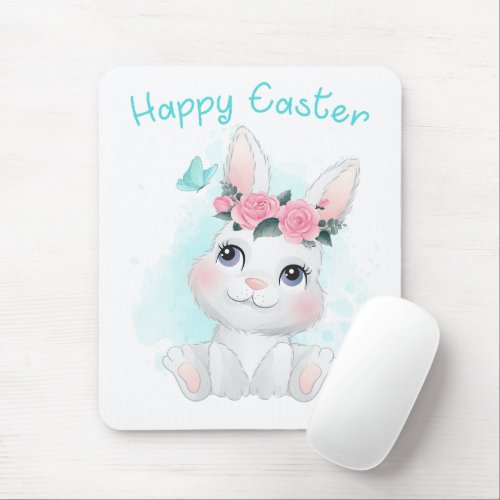 Happy Easter  Cute Girls  Women Bunny Watercolor Mouse Pad