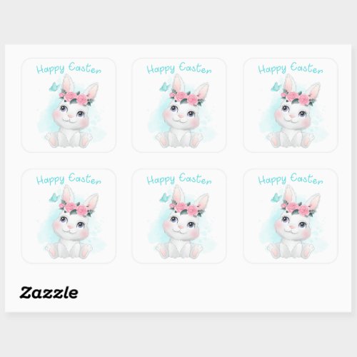 Happy Easter  Cute Girls  Women Bunny Watercolor Square Sticker