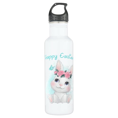 Happy Easter â Cute Girls  Women Bunny Watercolor Stainless Steel Water Bottle