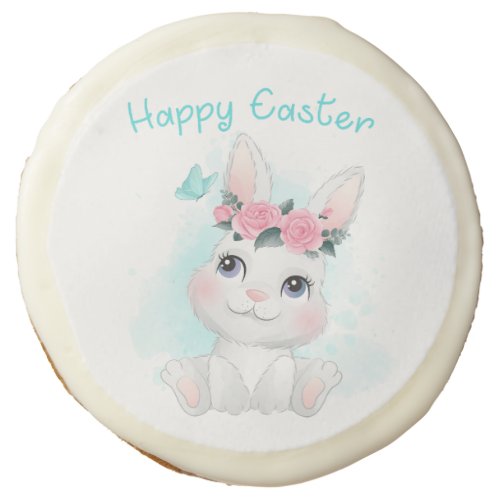 Happy Easter  Cute Girls  Women Bunny Watercolor Sugar Cookie