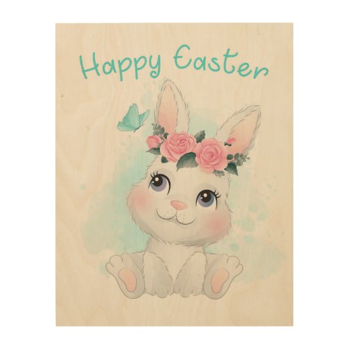 Happy Easter  Cute Girls  Women Bunny Watercolor Wood Wall Art