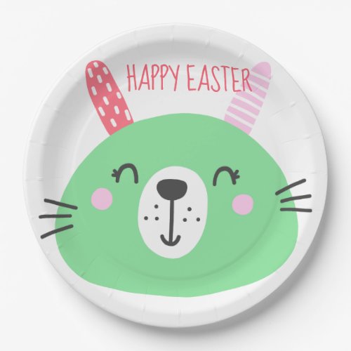 Happy Easter  Cute Green Bunny Paper Plates