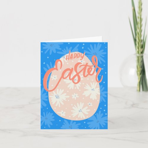 Happy Easter Cute greeting card with flowers and e