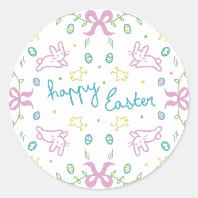 Happy Easter Cute Greeting  Classic Round Sticker (Front)
