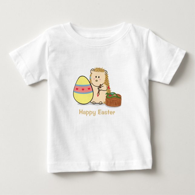 Happy Easter: Cute Hedgehog painting egg Baby T-Shirt (Front)