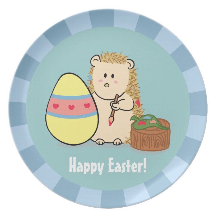 Happy Easter Cute Hedgehog painting egg Plate