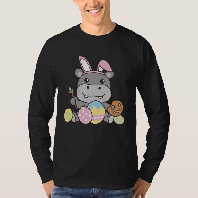 Happy Easter Cute Hippo For Easter With Easter Egg T-Shirt (Front)