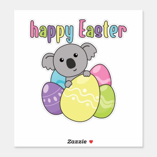 Happy Easter Cute Koala At Easter With Easter Eggs Sticker