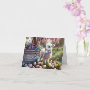Happy Easter Cute Lamb and Easter Eggs Card