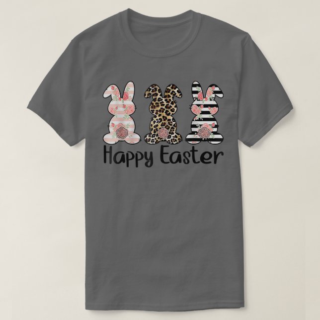 Happy Easter Cute Leopard Bunnies  Easter Matching T-Shirt (Design Front)