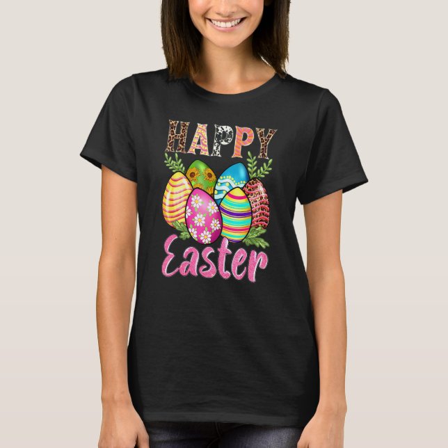 Happy Easter Cute Leopard Floral Easter Egg Hunt B T-Shirt (Front)