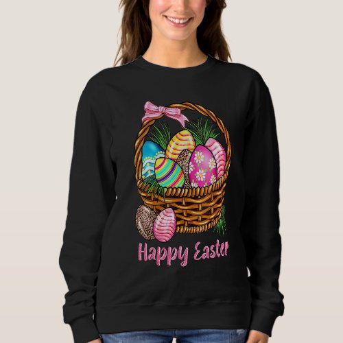 Happy Easter Cute Leopard Floral Egg Basket Christ Sweatshirt