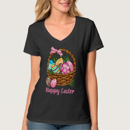 Happy Easter Cute Leopard Floral Egg Basket Christ T_Shirt