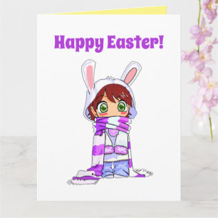 Happy Easter Cute Manga Bunny Girl Cartoon Card