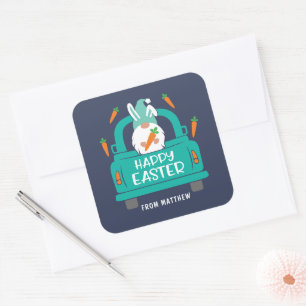 Happy Easter Cute Modern Gnome Truck Name Classic Square Sticker