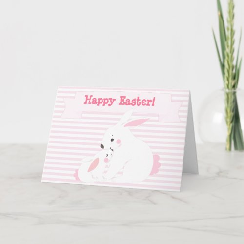 Happy Easter Cute Mother  Baby Bunny Holiday Card