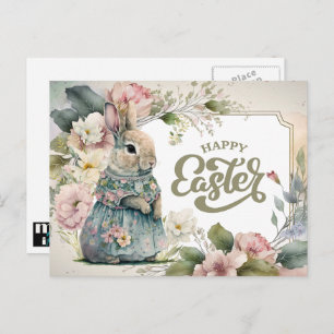 Happy Easter. Cute Old-Fashioned Bunny Holiday Postcard