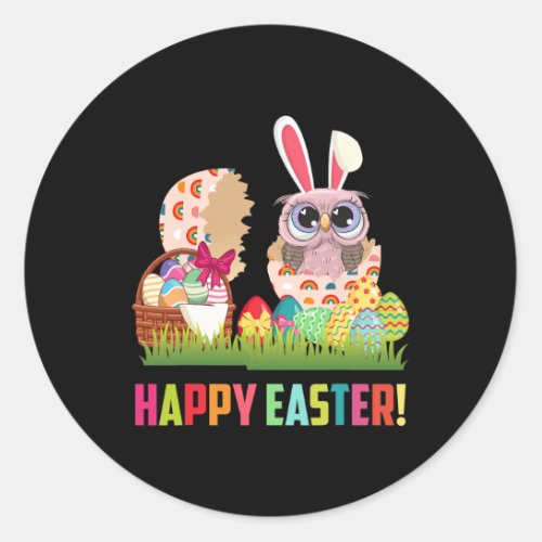 Happy Easter Cute Owl Wearing Bunny Ear Owl Lover  Classic Round Sticker