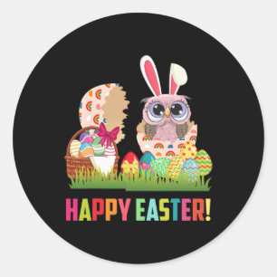 Happy Easter Cute Owl Wearing Bunny Ear Owl Lover Classic Round Sticker