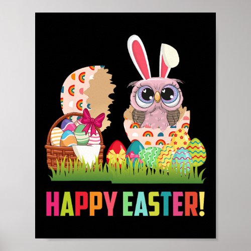 Happy Easter Cute Owl Wearing Bunny Ear Owl Lover  Poster